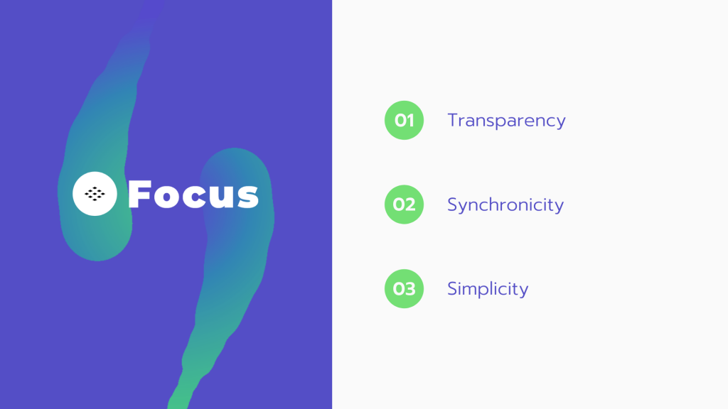 Why you need focus. 1. Transparency 2. Synchronicity. 3. Simplicity
