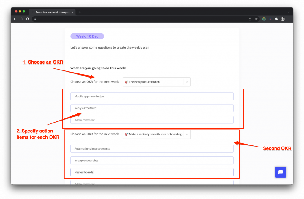 OKR-based weekly plan