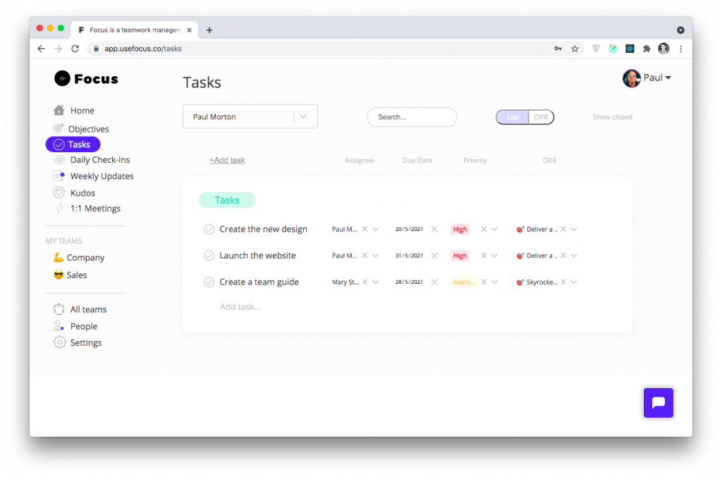 Tasks in Focus